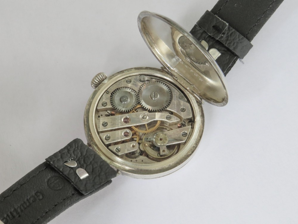 Gents WW1 silver wrist watch, unusual design View V