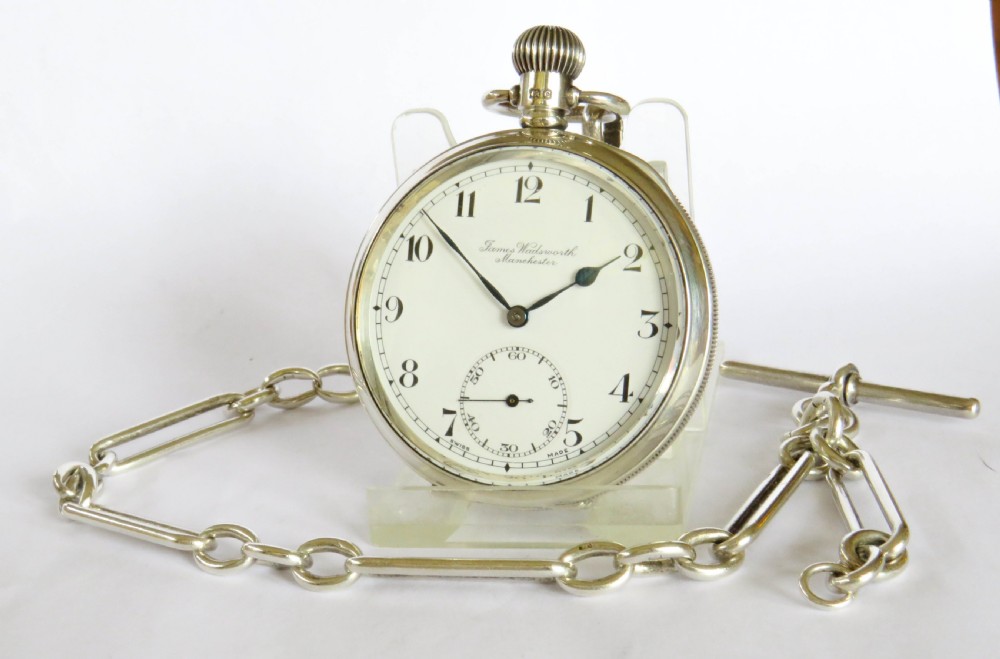 Antique silver James Wadsworth pocket watch and chain