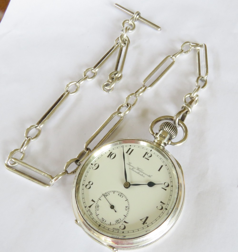 Antique silver James Wadsworth pocket watch and chain View II