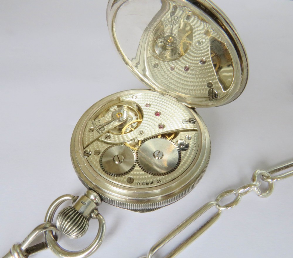 Antique silver James Wadsworth pocket watch and chain View V