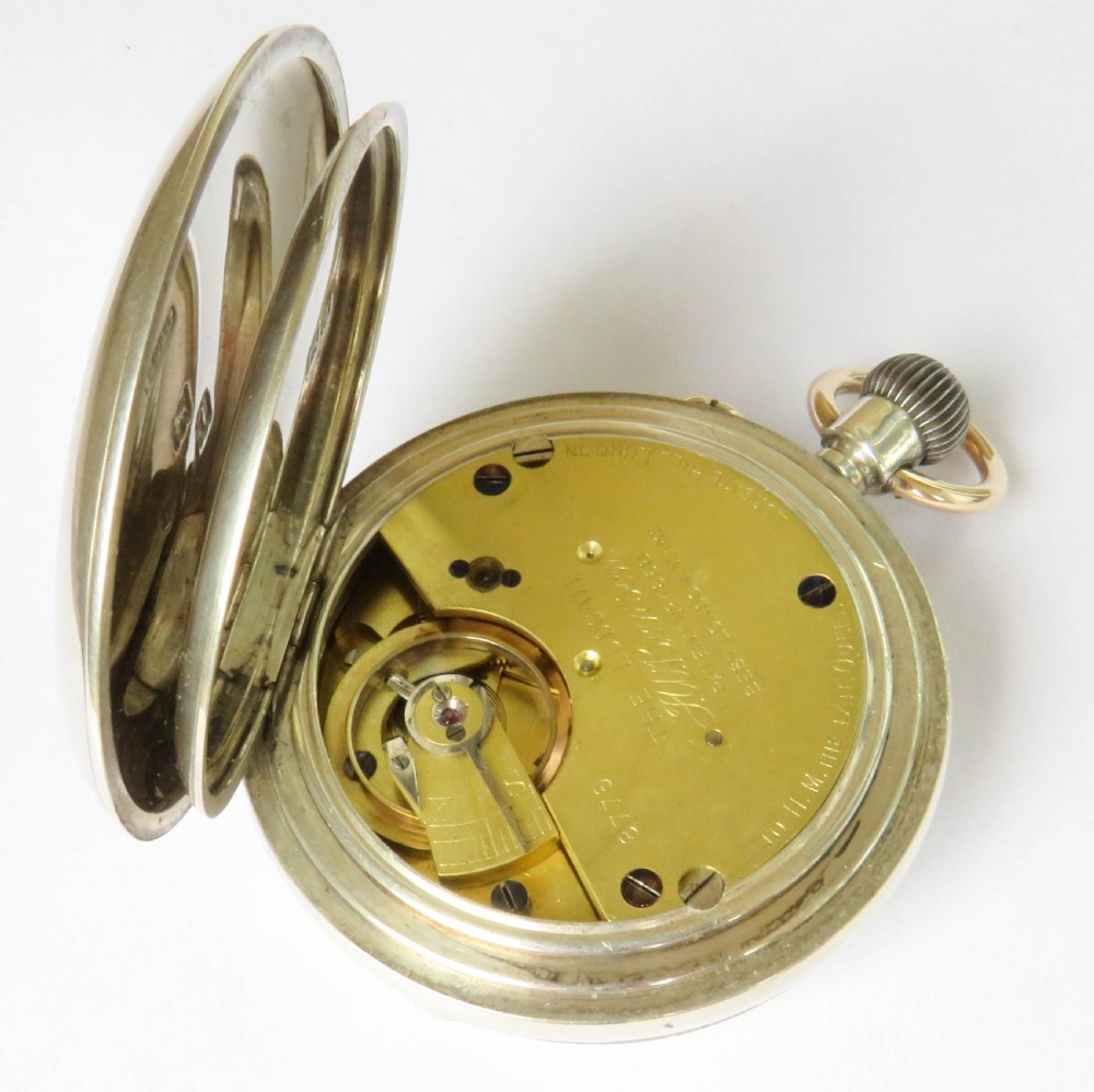 Antique J W Benson silver and gold half hunter pocket watch View V