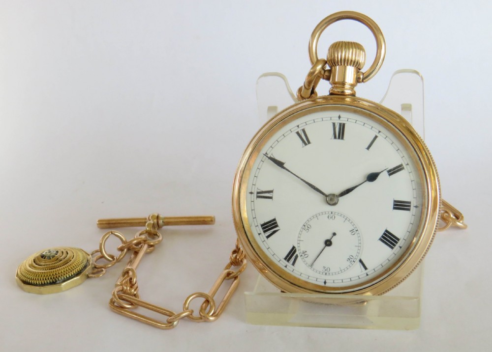Antique Swiss pocket watch, chain and unusual fob