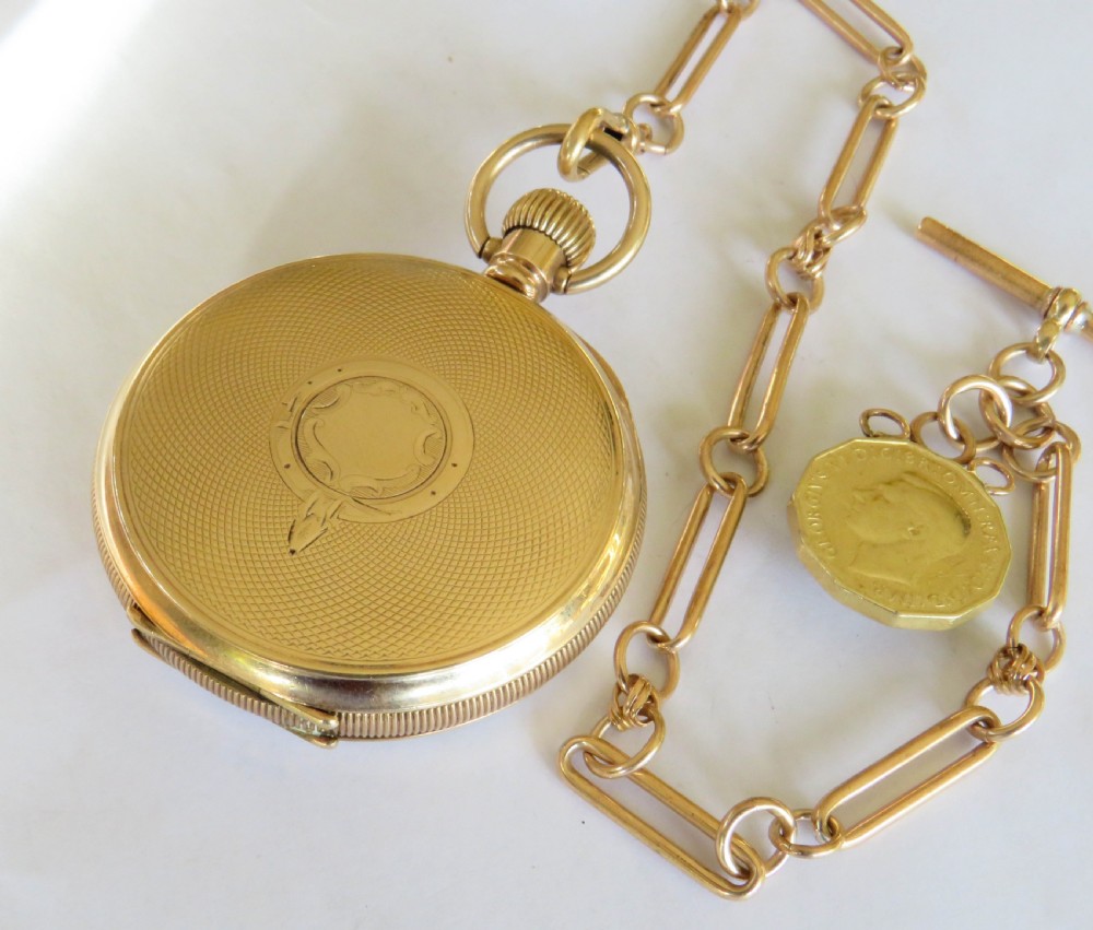 Antique Swiss pocket watch, chain and unusual fob View V