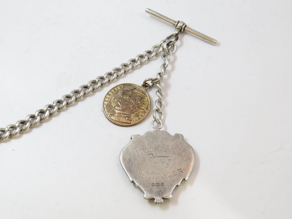 Antique silver watch chain and fobs View III