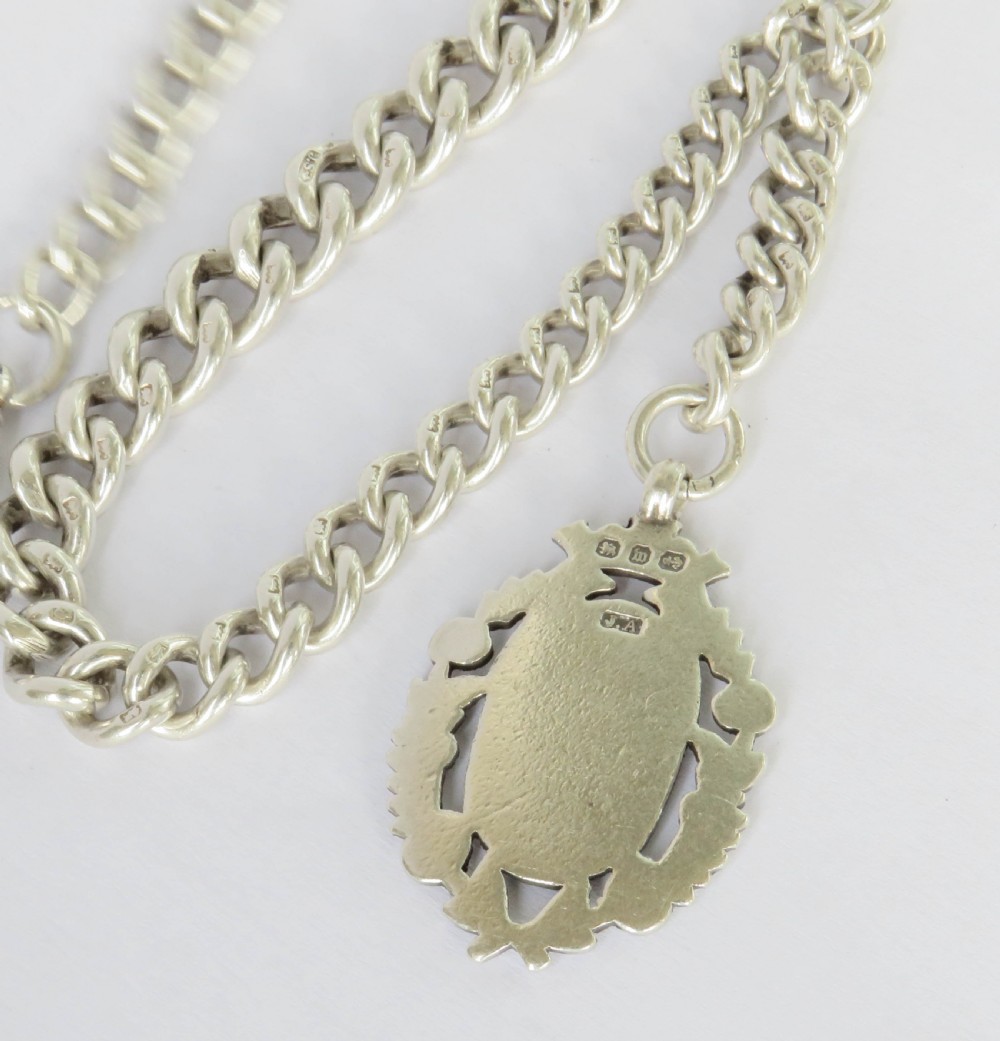 Antique English silver watch chain and fob View III