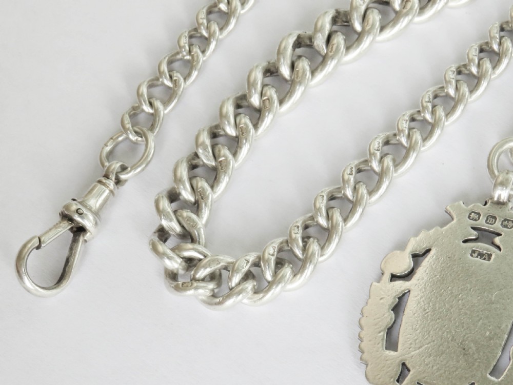Antique English silver watch chain and fob View IV