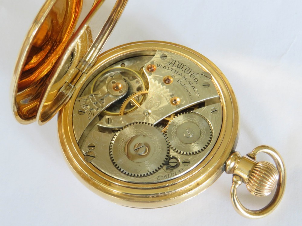 Antique Waltham half hunter pocket watch, 1908 View V