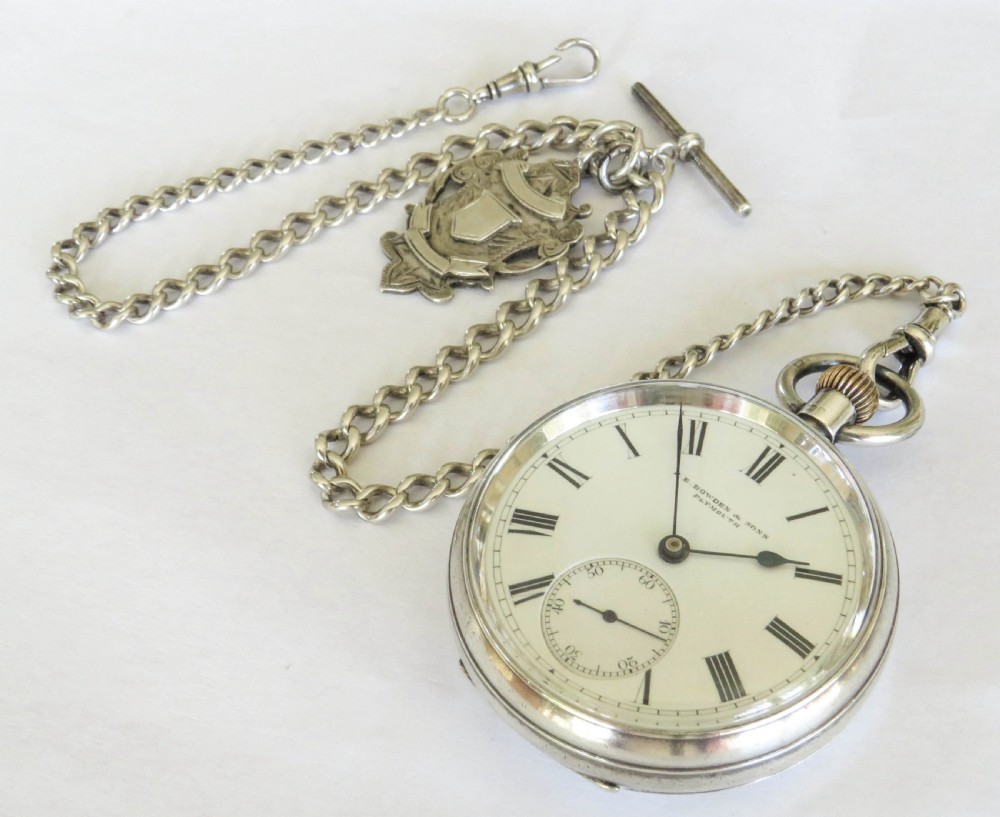 Antique silver Rotherhams pocket watch and chain View II