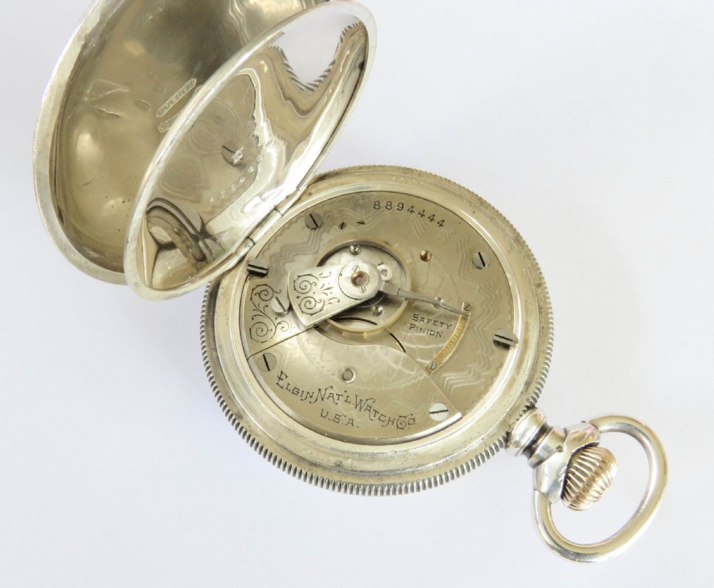 Antique silver Elgin full hunter pocket watch View III