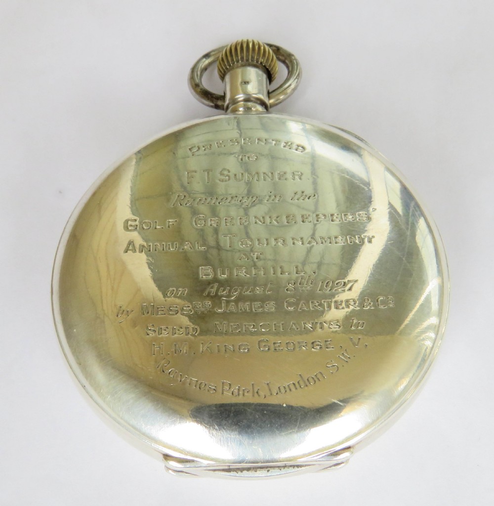 1920s silver half hunter pocket watch, golf interest View V