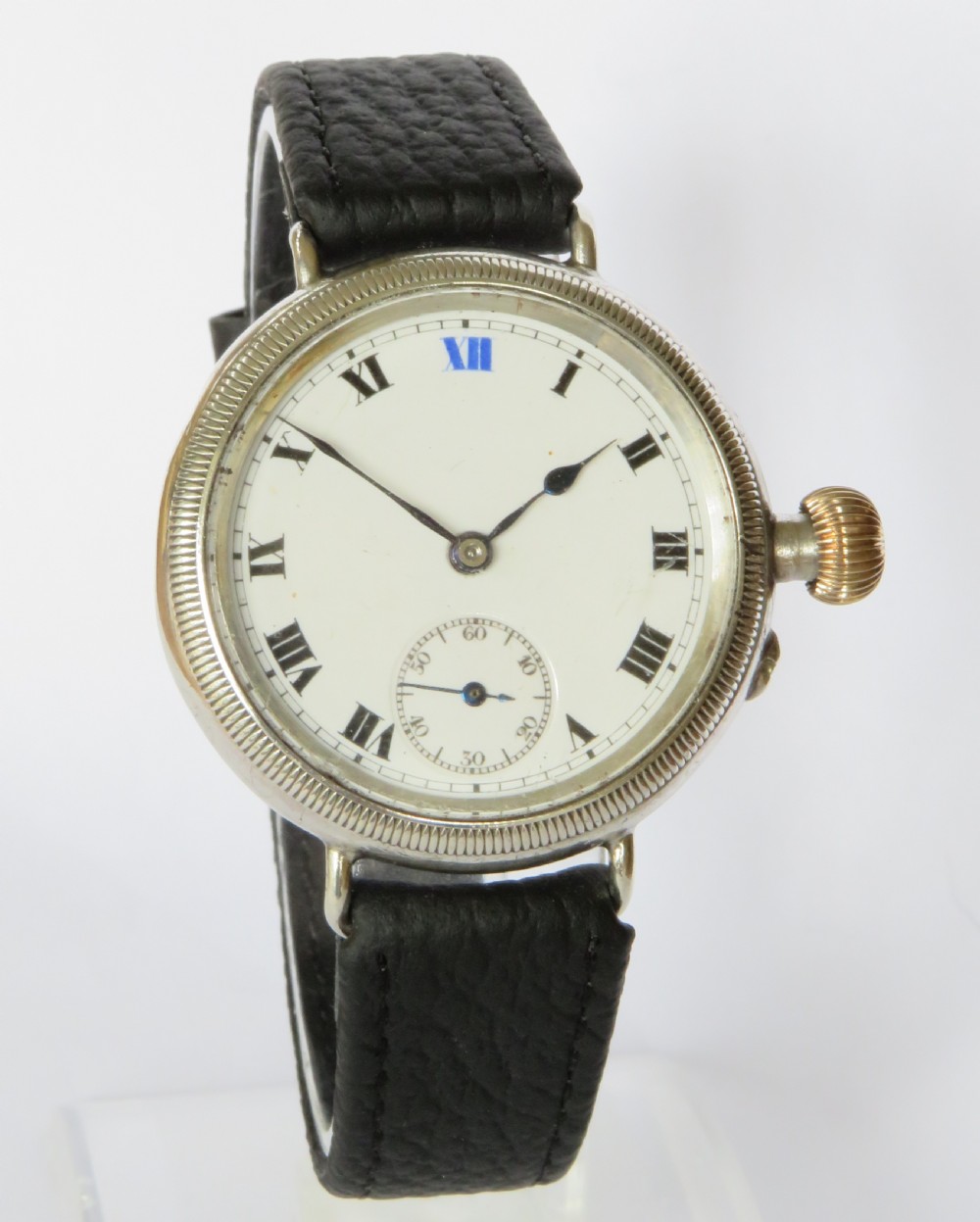 Gents antique silver Electa Borgel cased wrist watch View II