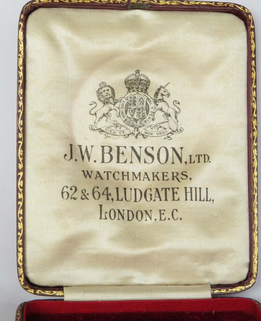 Antique J W Benson pocket watch box, c1890 View II