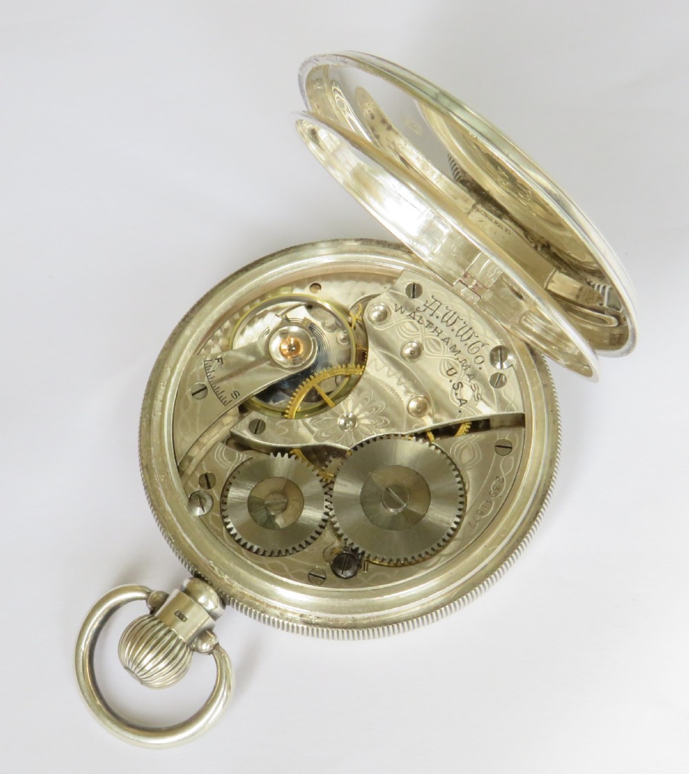 Antique silver Waltham pocket watch, Masonic link View V