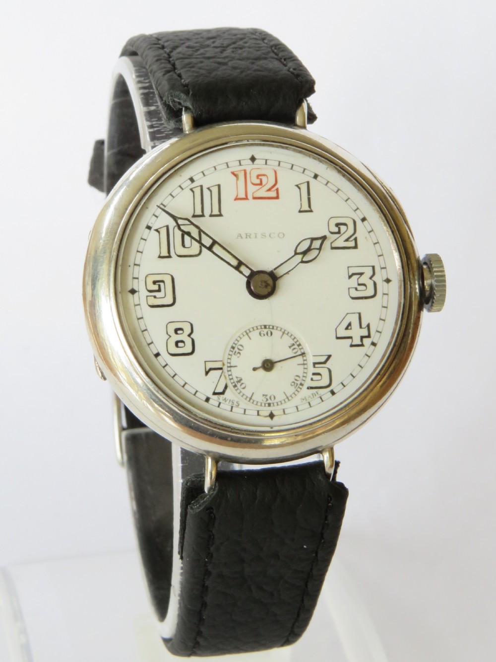 Gents antique silver Arisco trench watch, 1913 View II