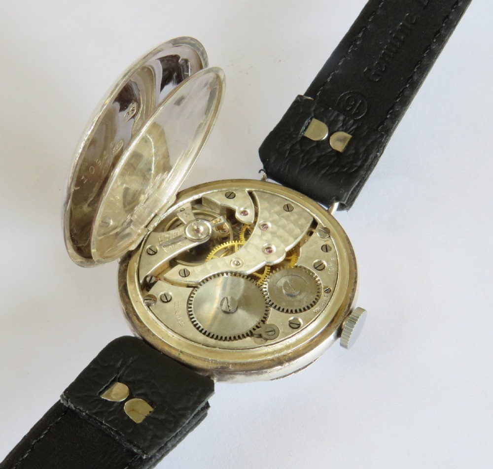 Gents antique silver Arisco trench watch, 1913 View III