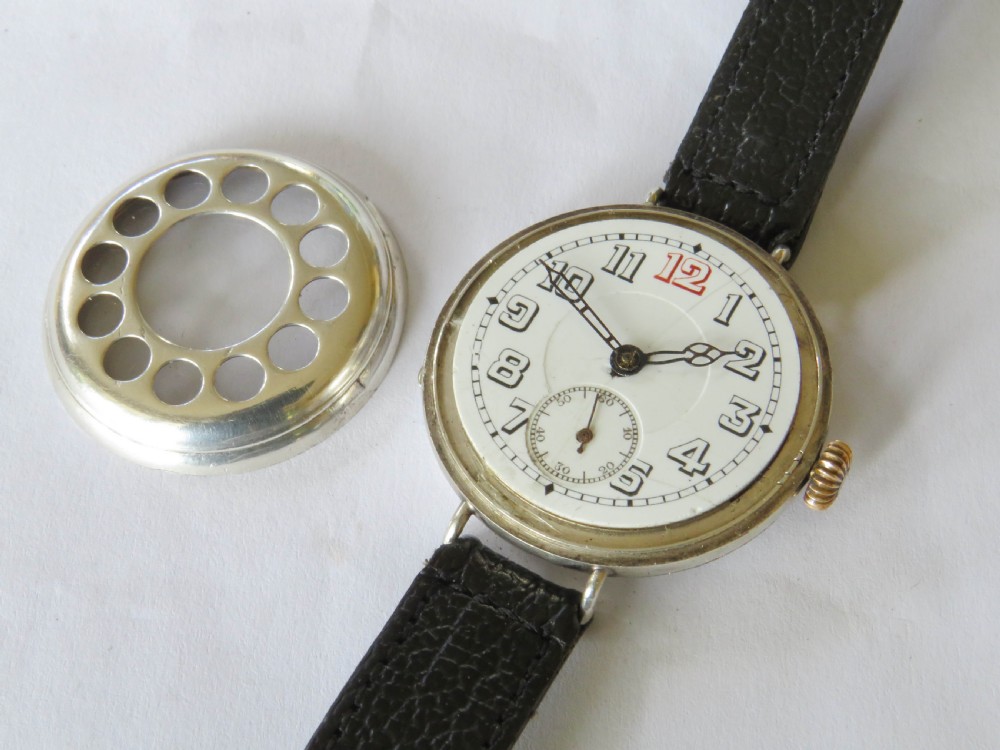 Gents antique silver trench watch, 1916 View V