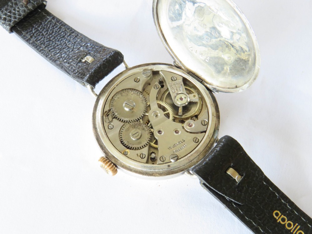 Gents antique silver trench watch, 1916 View VI