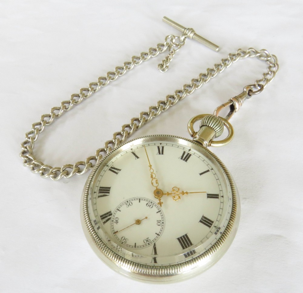 1920s Cyma stem winding pocket watch and chain  View II