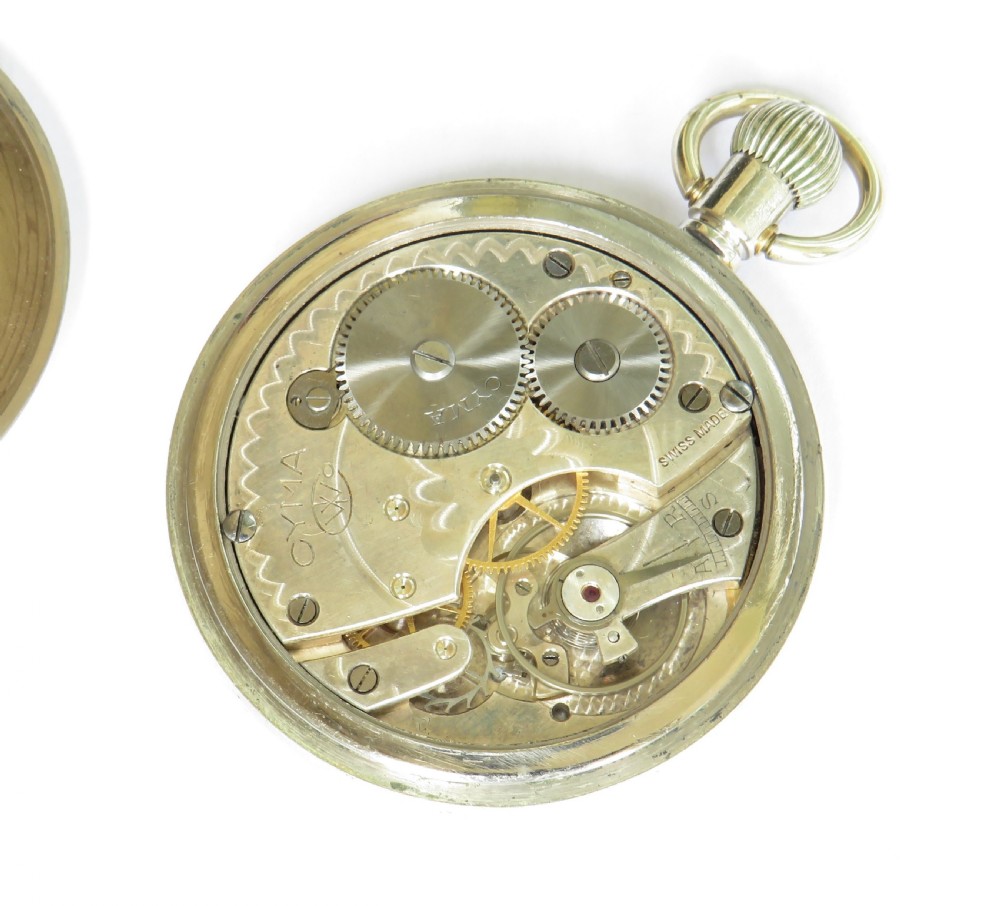 1920s Cyma stem winding pocket watch and chain  View III