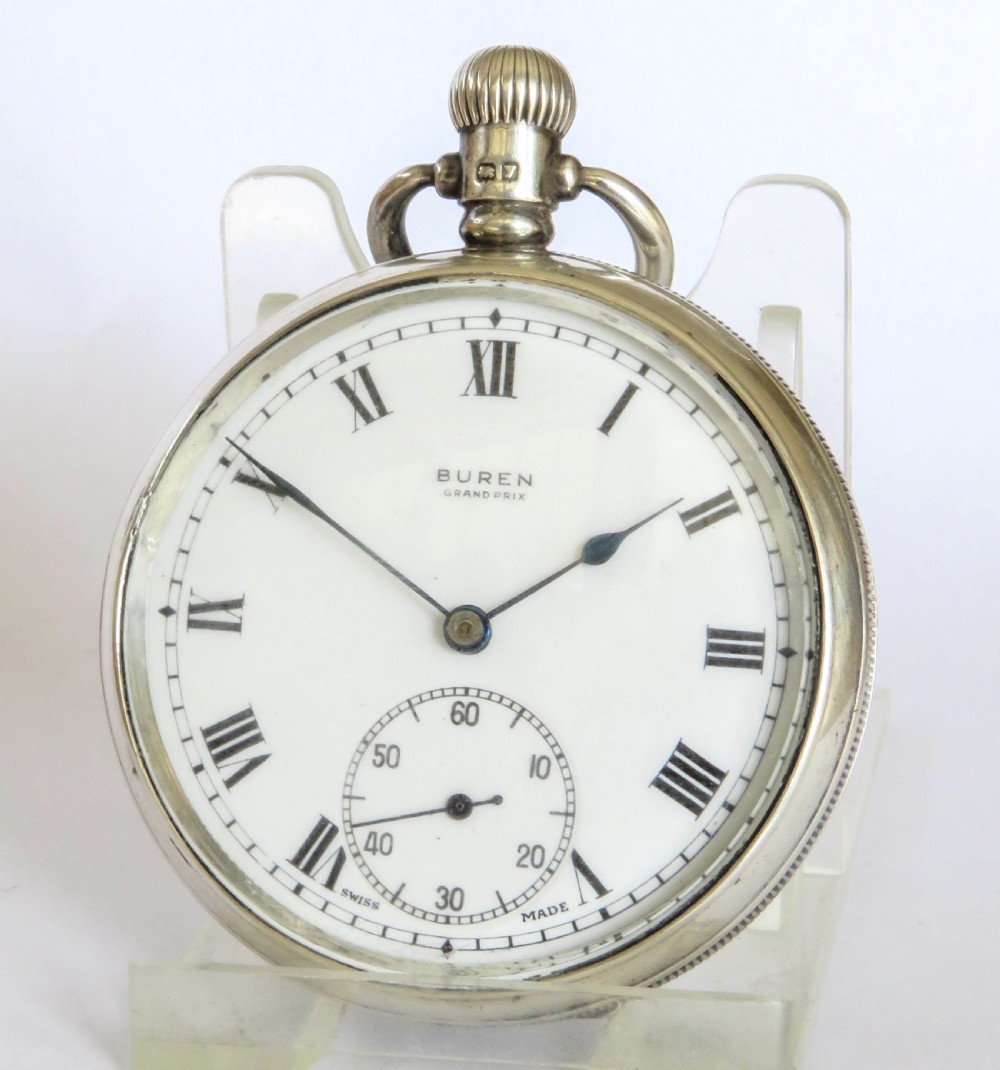 Antique silver Buren Grand Prix pocket watch, 1923
