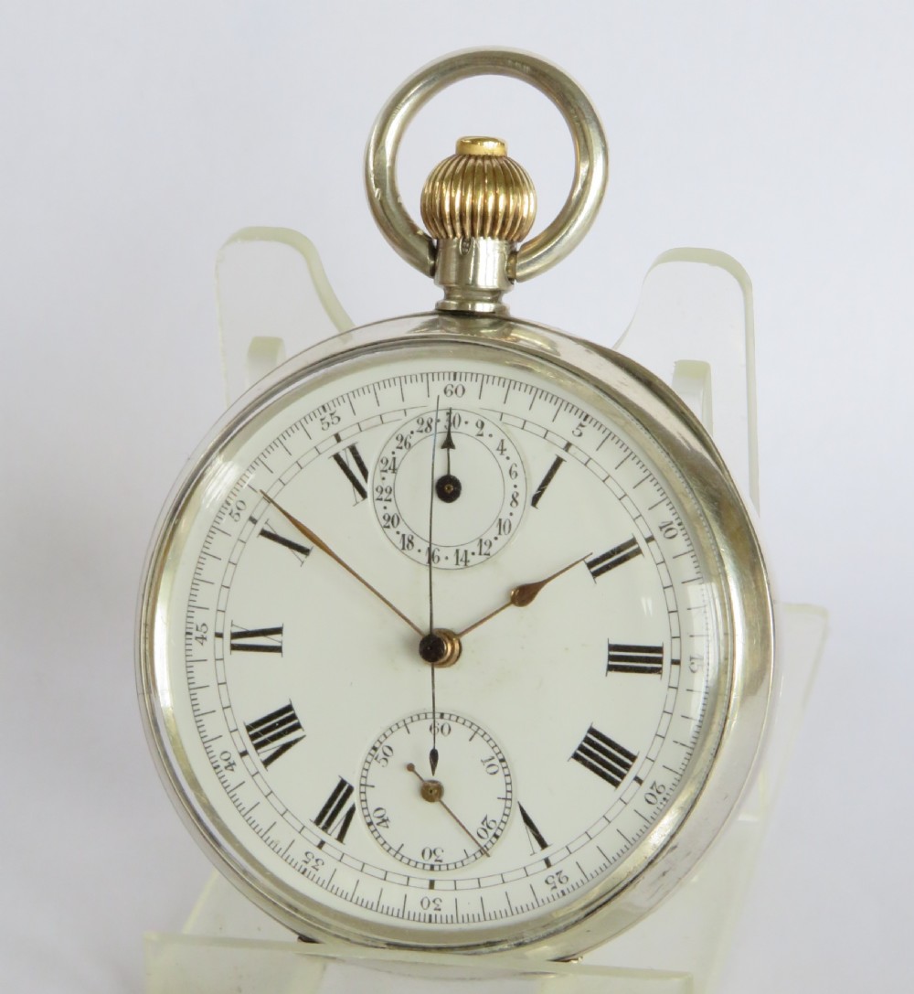 Antique silver Minerva pocket watch chronograph