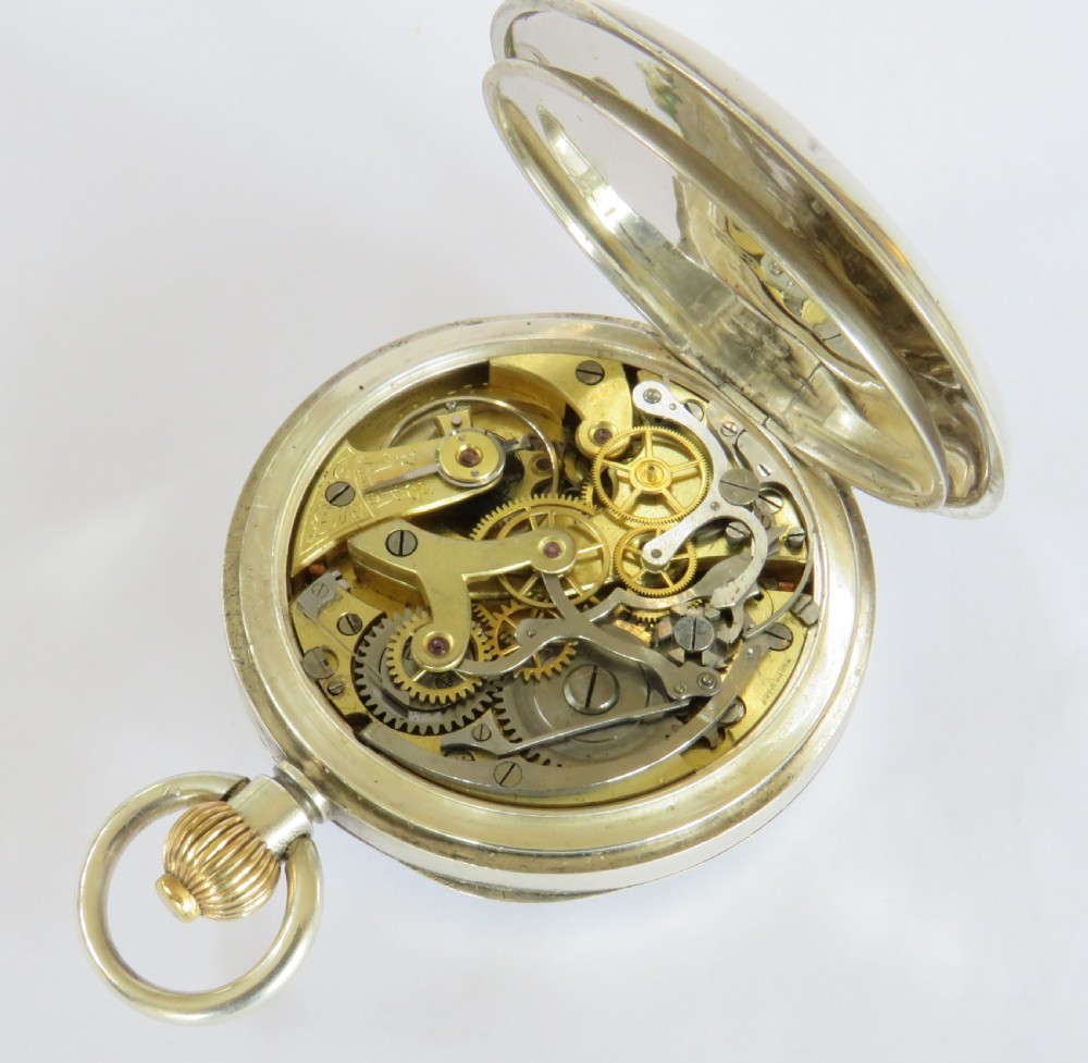 Antique silver Minerva pocket watch chronograph View III