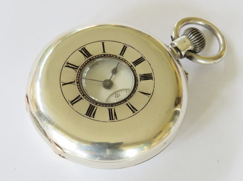 Antique silver half hunter pocket watch, c1900