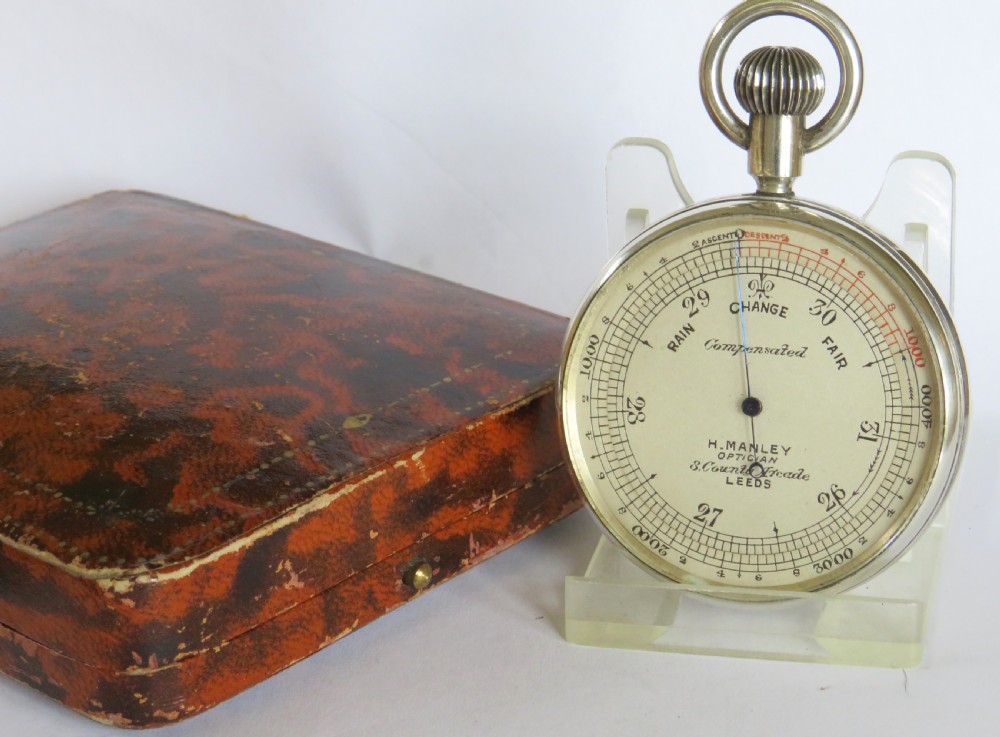 Antique silver hot air balloonist’s pocket barometer / altimeter