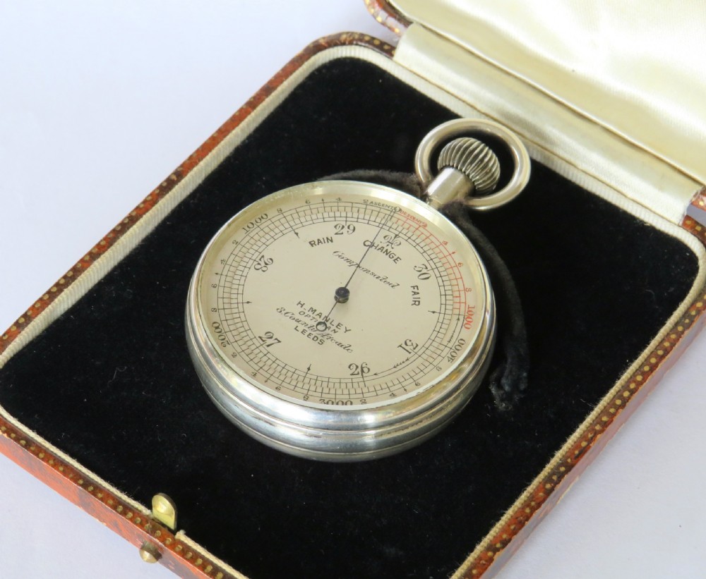 Antique silver hot air balloonist’s pocket barometer / altimeter View II