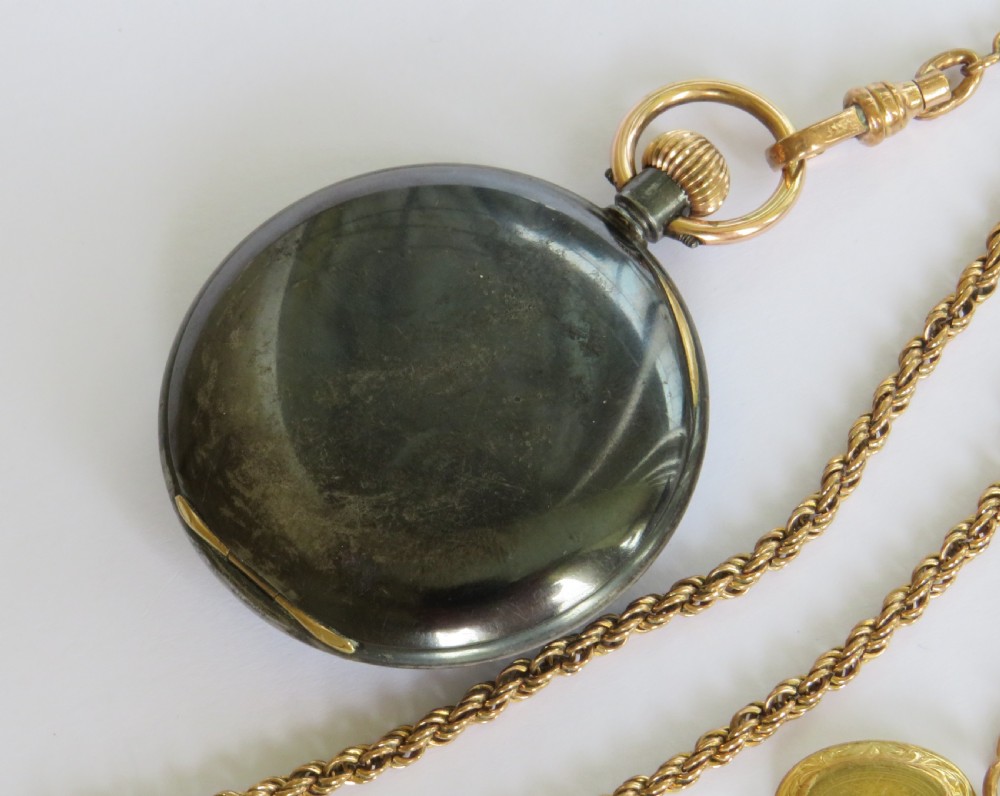 Antique Alpine gun metal and gold half hunter pocket watch and chain View V