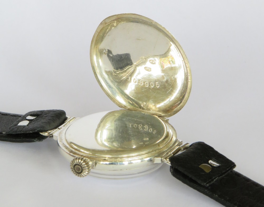 Gents antique silver wrist watch, 1915 View V