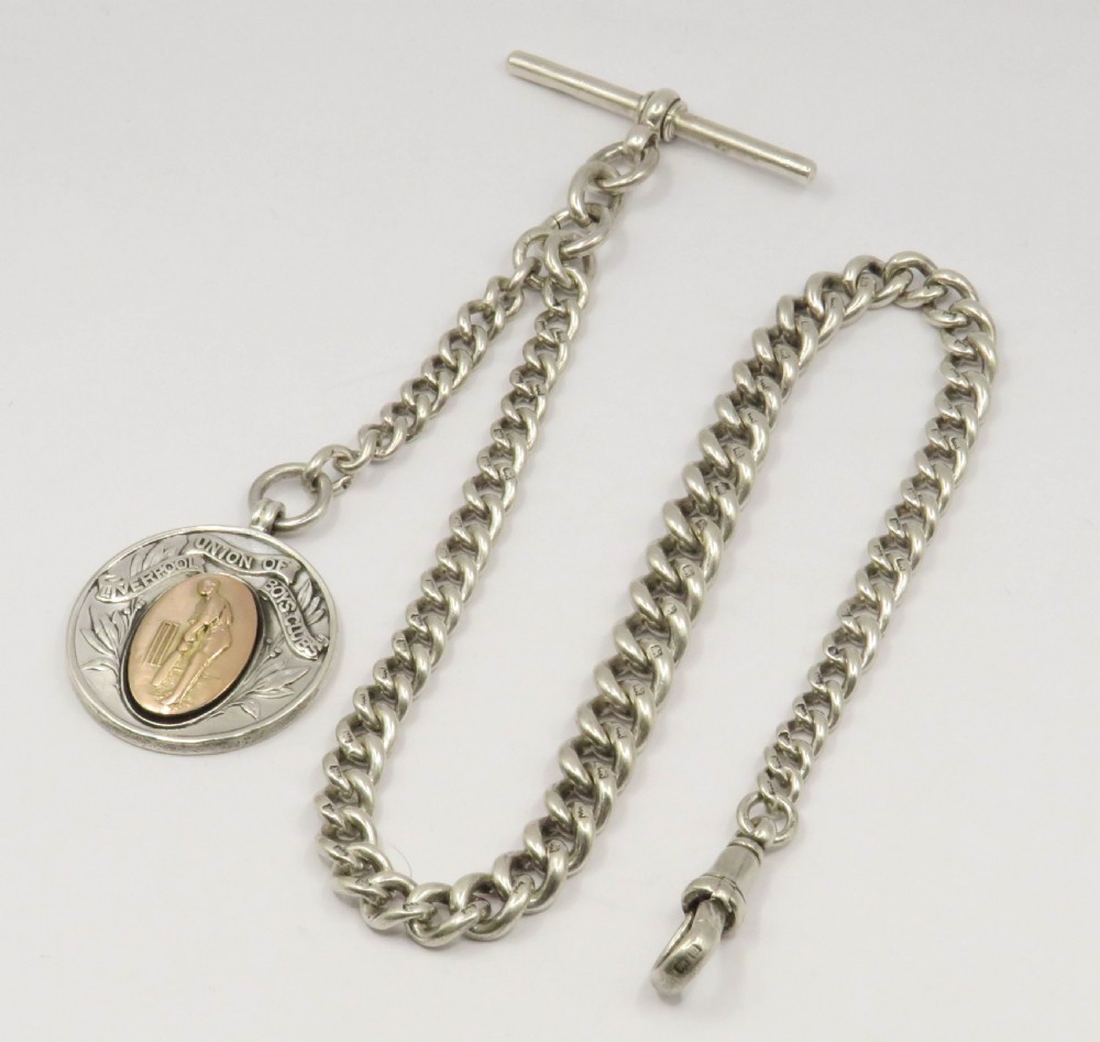 Antique silver pocket watch chain and cricket fob
