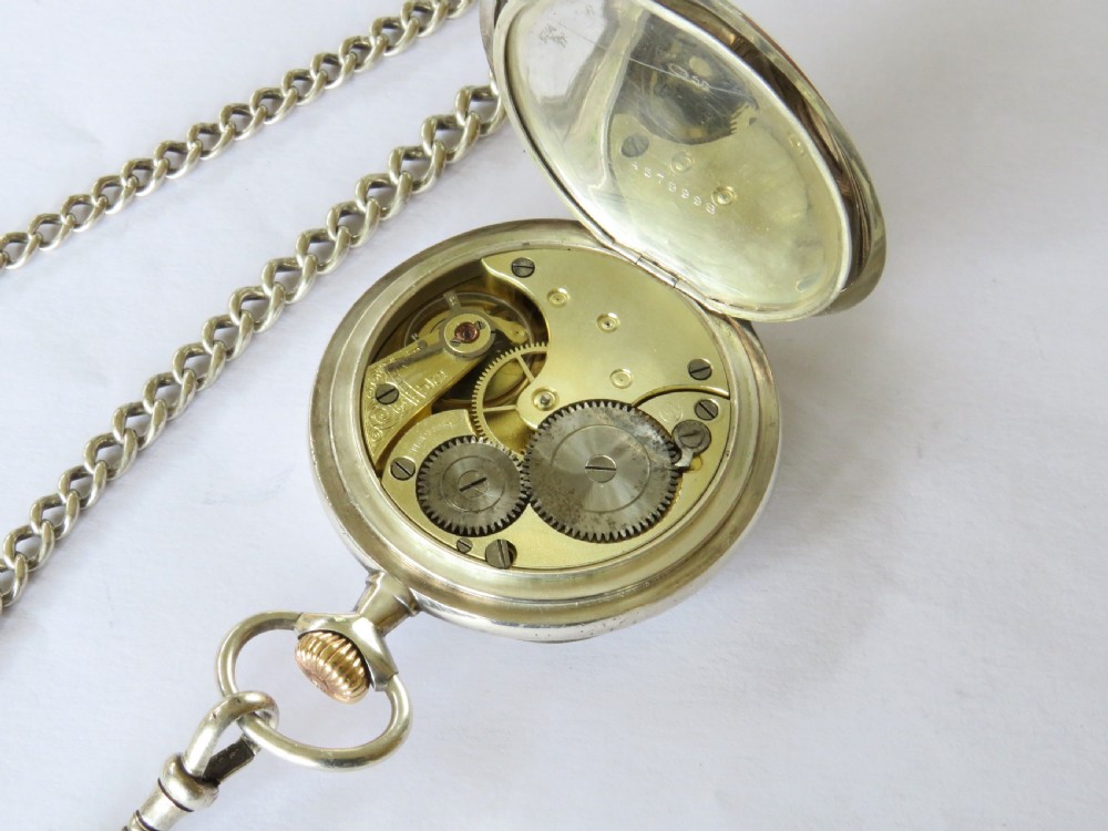 Antique silver Omega pocket watch and chain View II