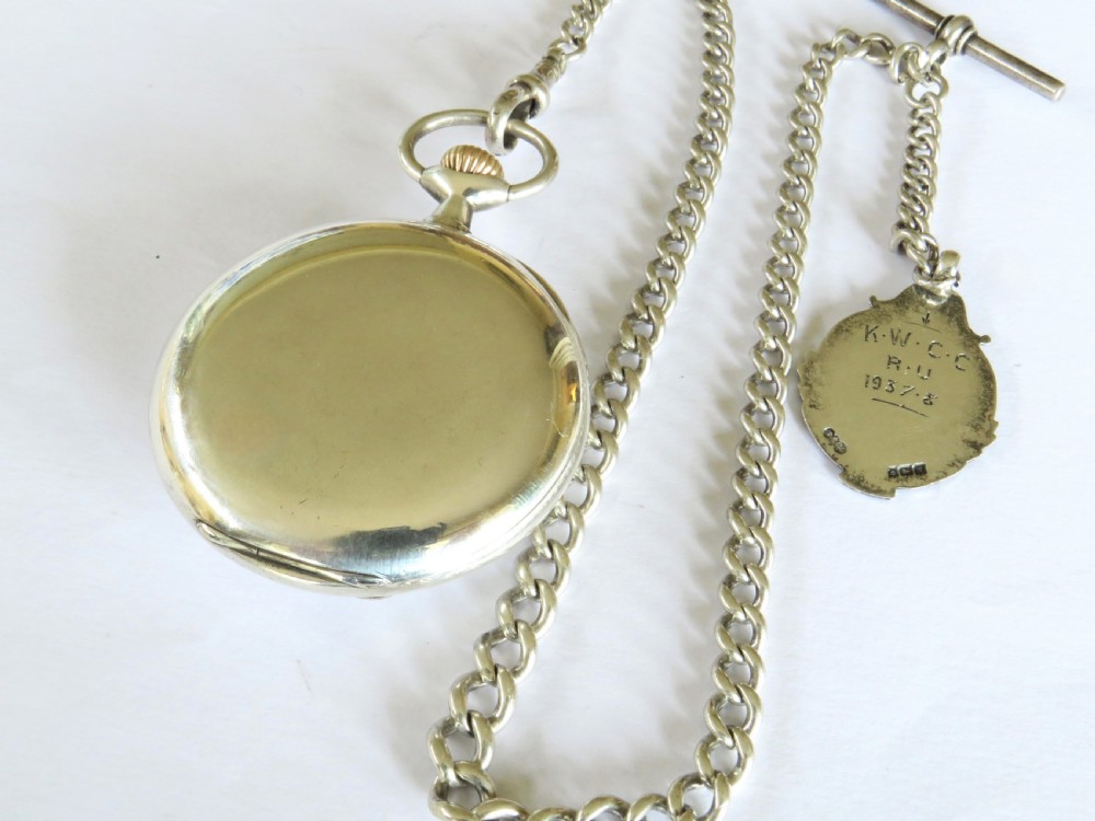Antique silver Omega pocket watch and chain View III