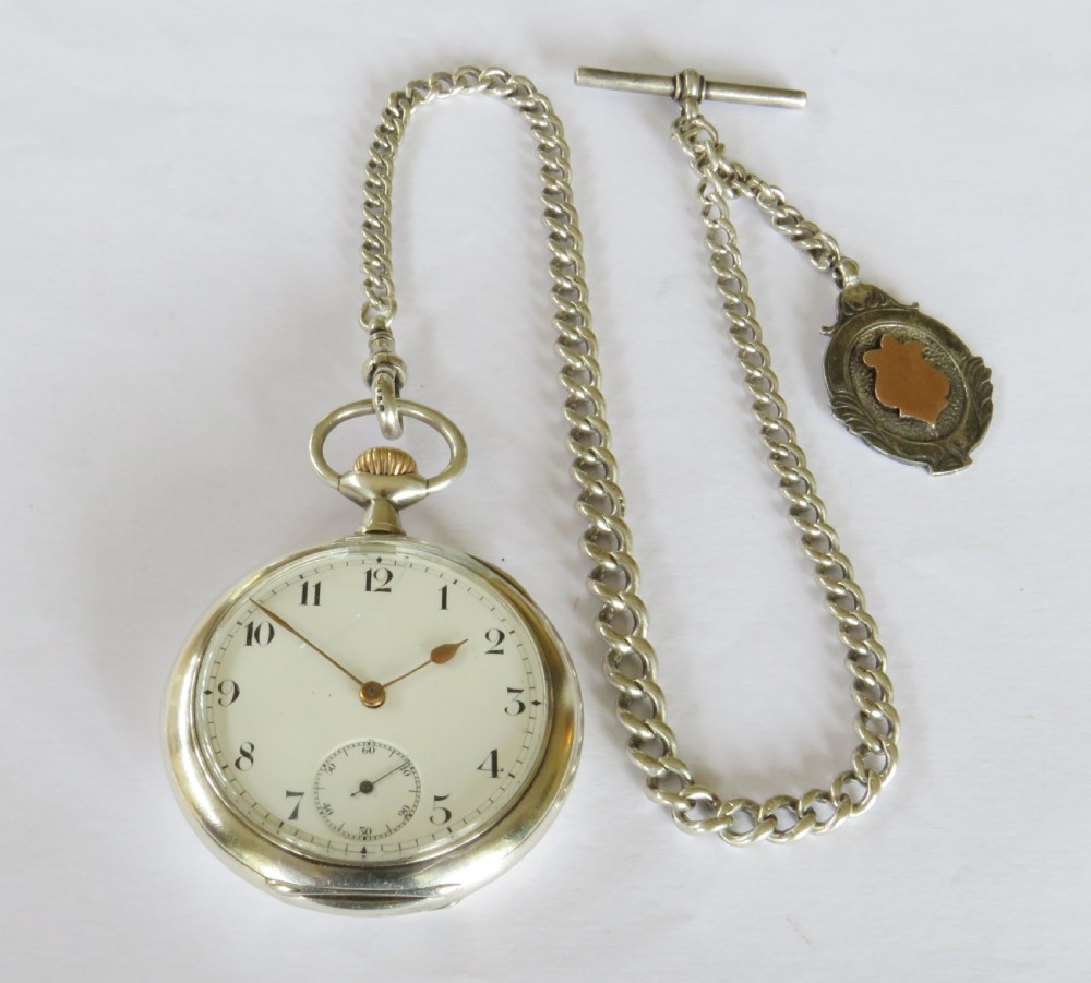 Antique silver Omega pocket watch and chain View IV