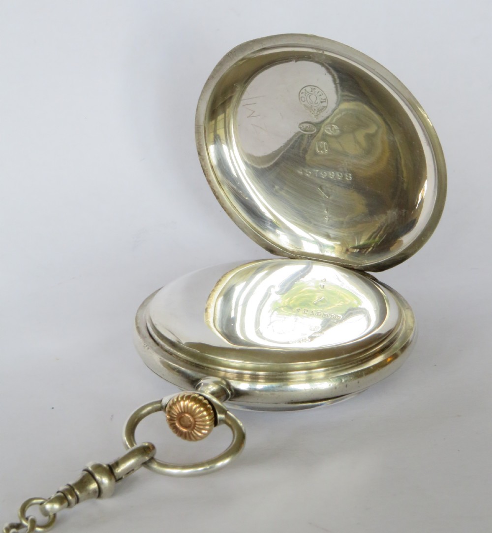 Antique silver Omega pocket watch and chain View V