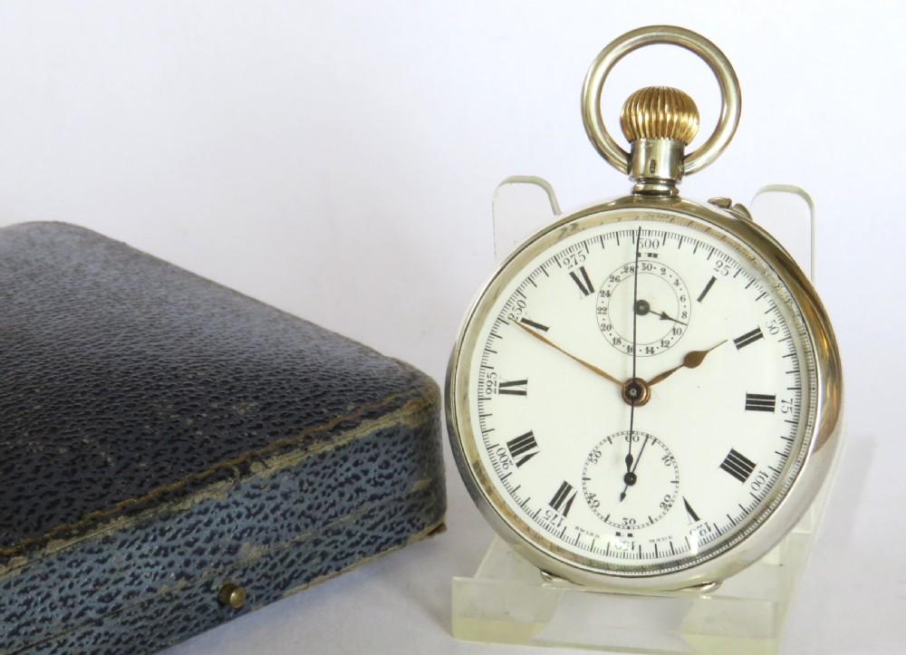Antique silver Moeris chronograph pocket watch, 1924