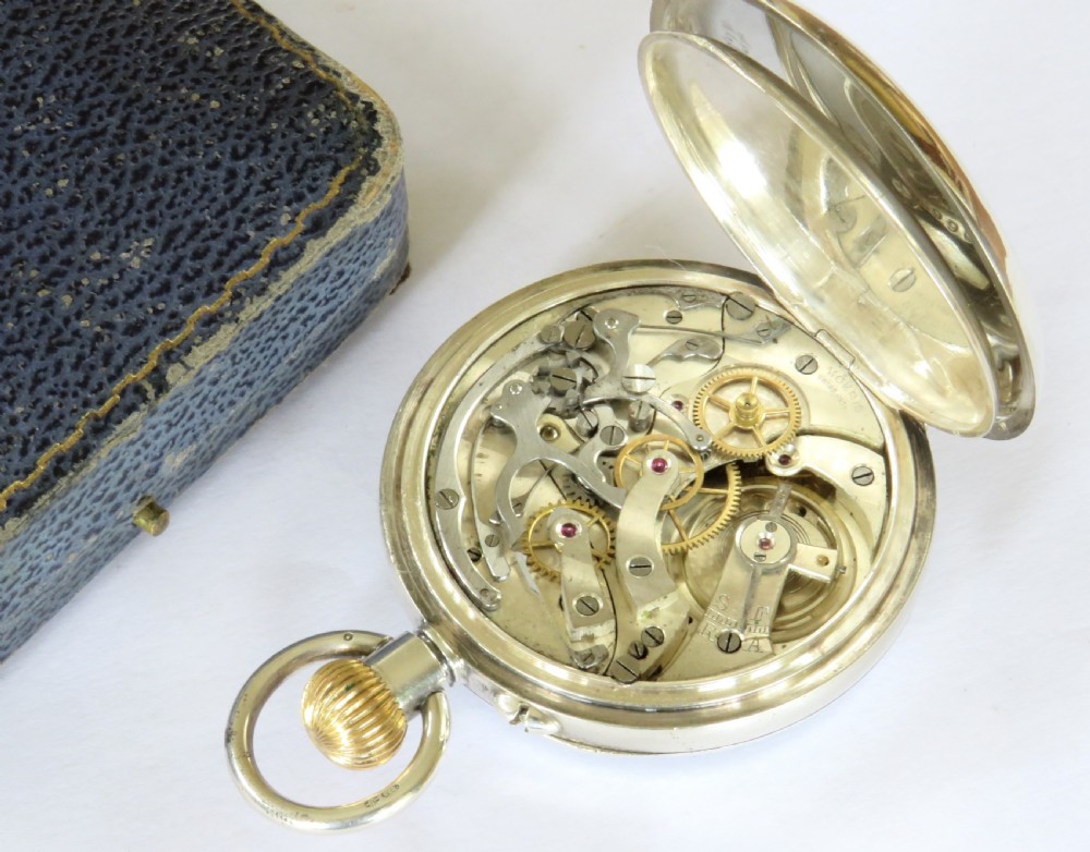 Antique silver Moeris chronograph pocket watch, 1924 View IV