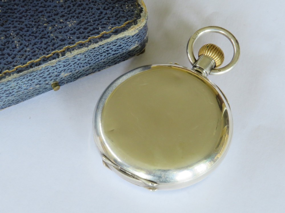 Antique silver Moeris chronograph pocket watch, 1924 View V