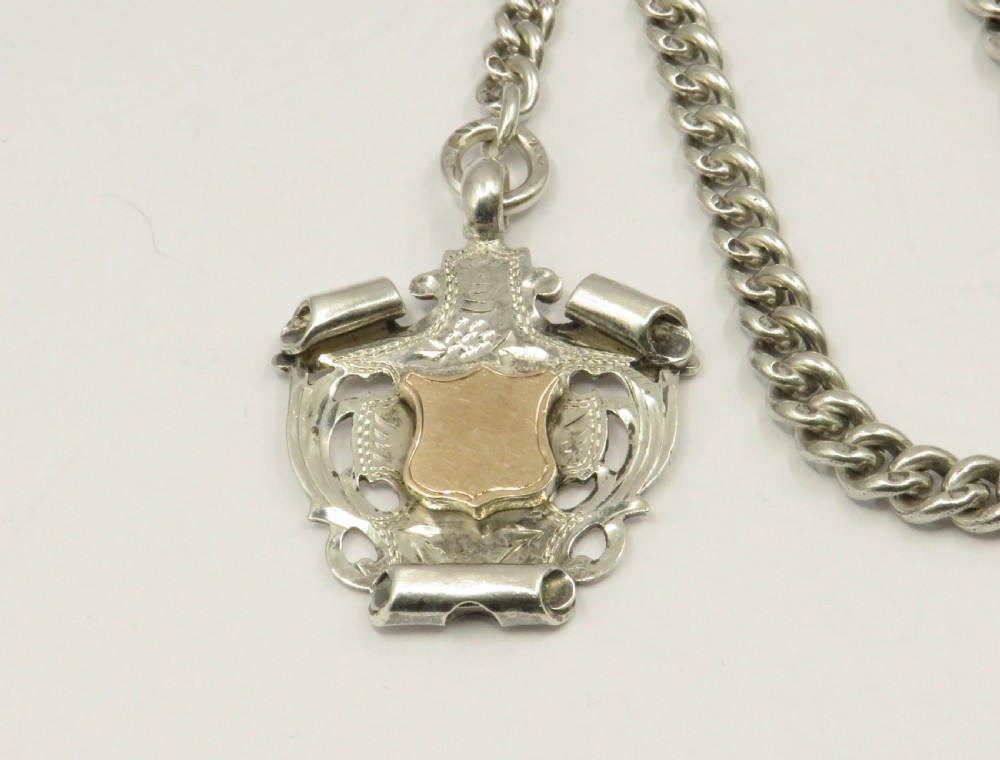 Antique silver watch chain and fob, 1916 View II