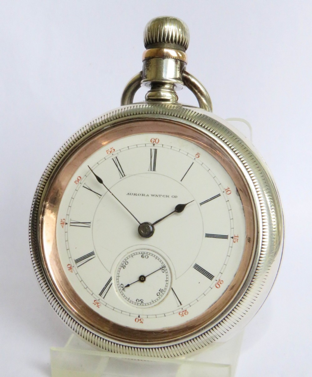 Antique silver Aurora Watch Co pocket watch, 1885