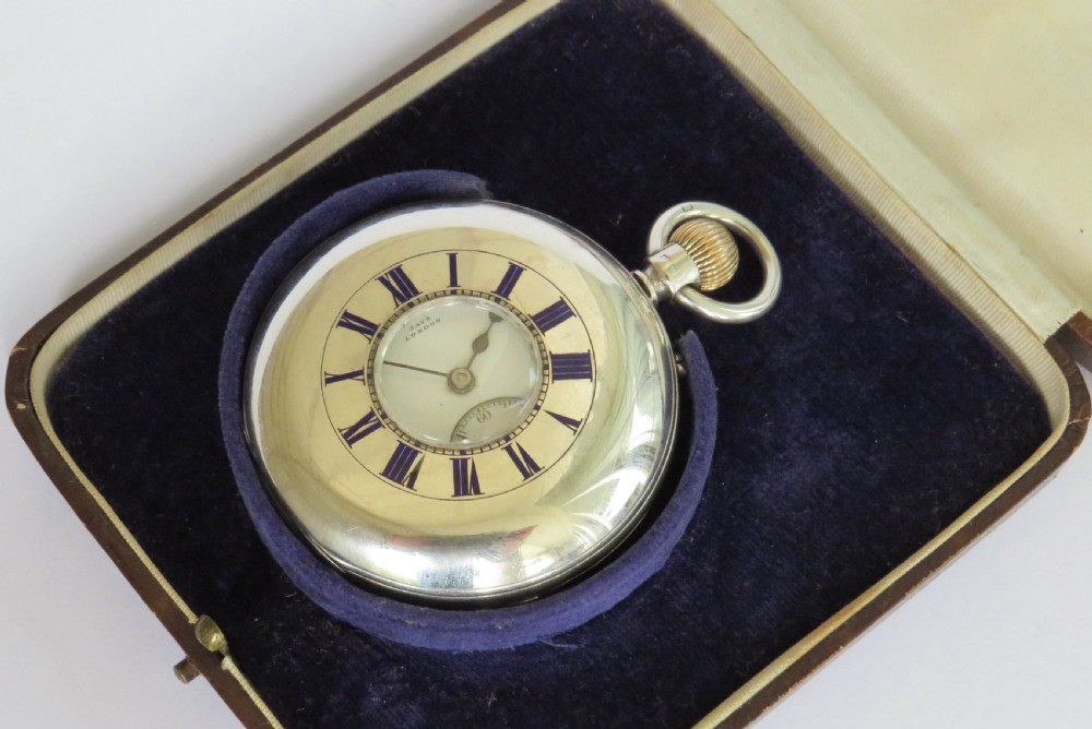 Antique silver half hunter pocket watch, 1901
