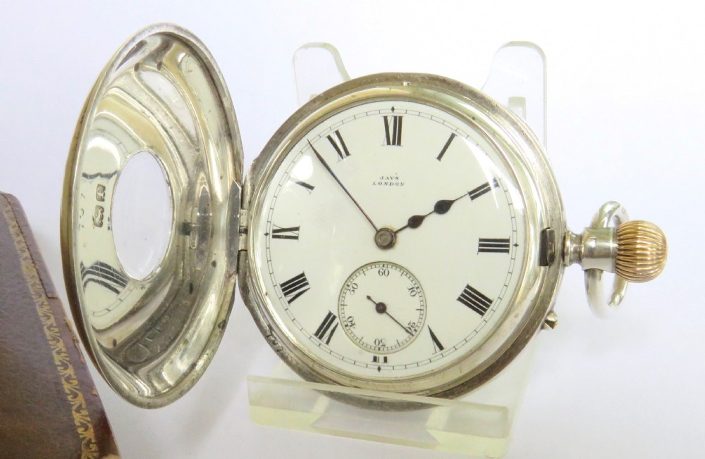 Antique silver half hunter pocket watch, 1901 View II