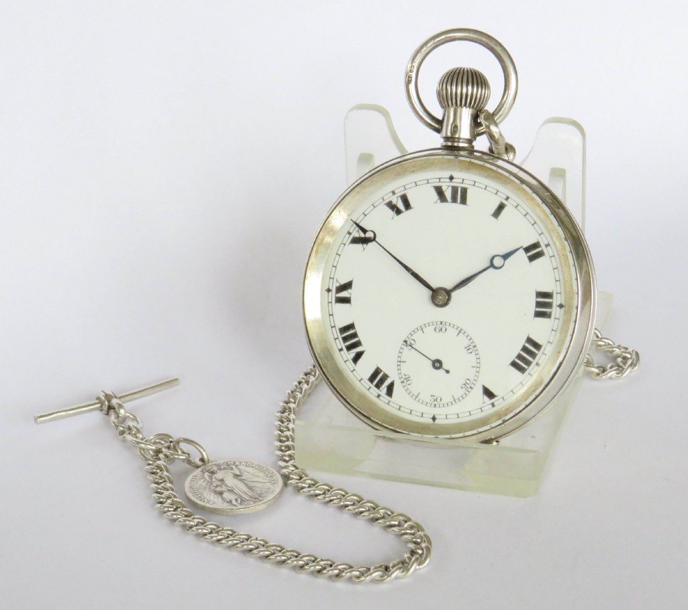 Antique silver pocket watch and chain
