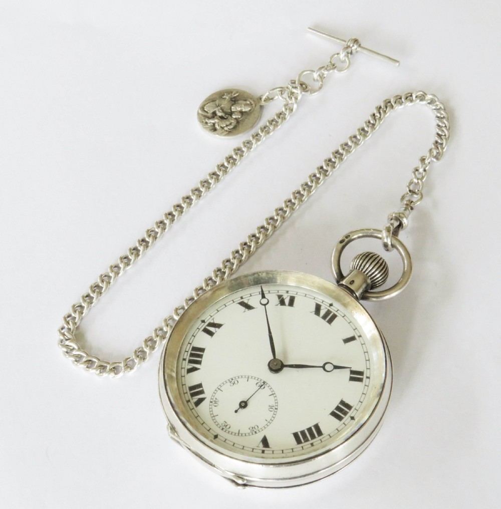 Antique silver pocket watch and chain View II