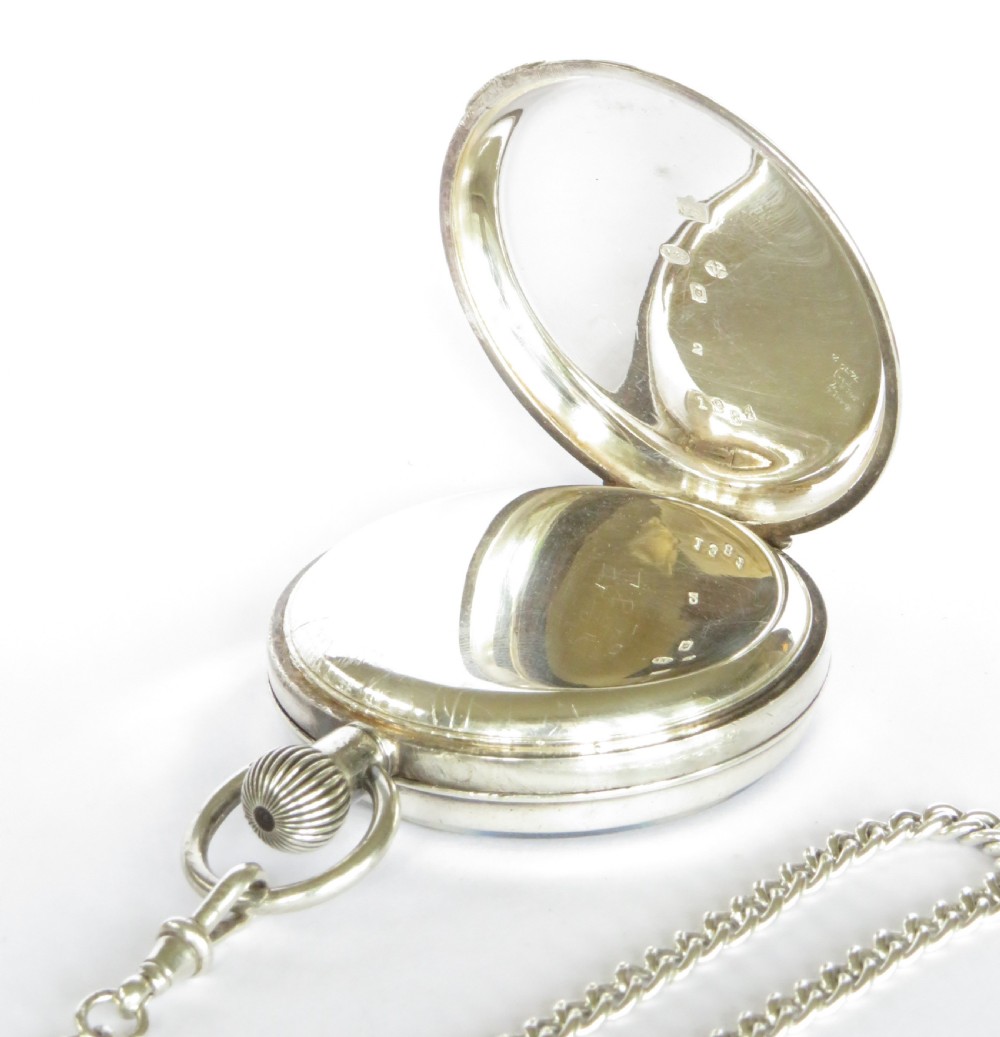 Antique silver pocket watch and chain View III