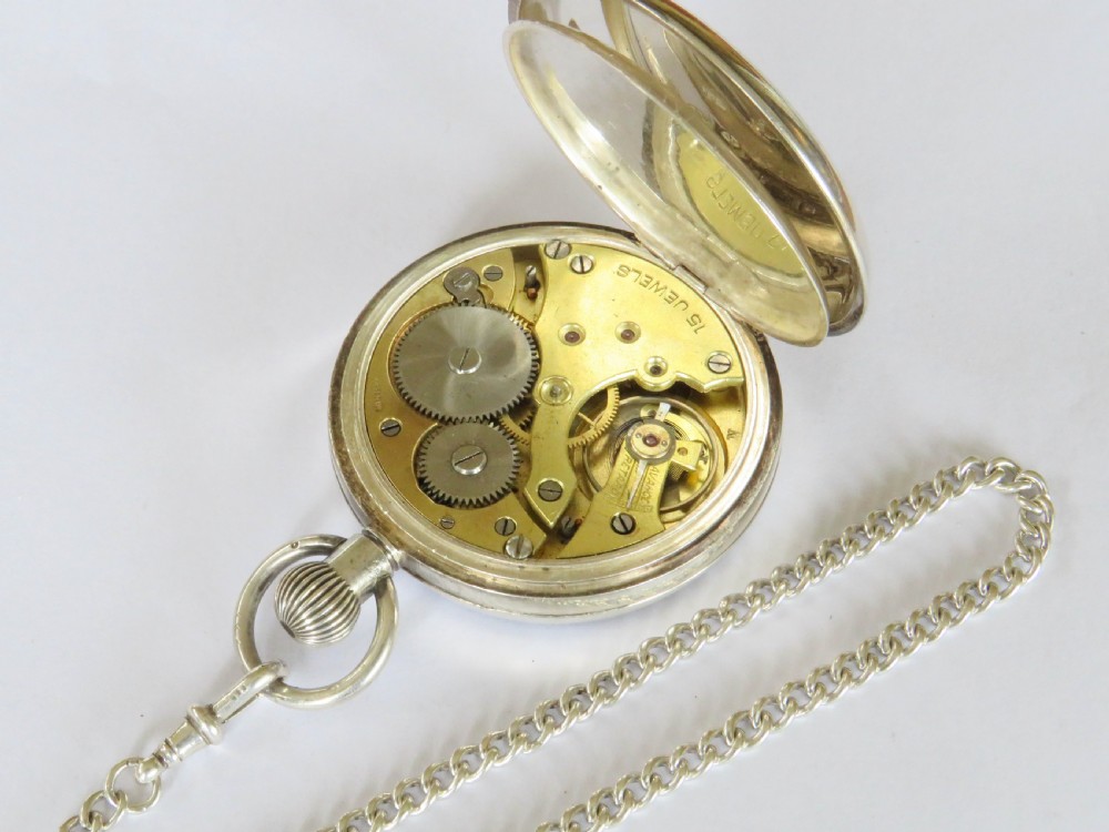 Antique silver pocket watch and chain View IV