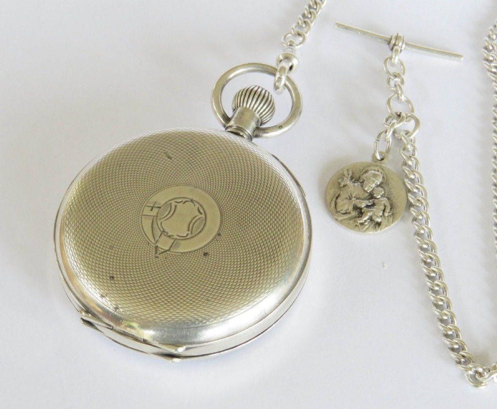 Antique silver pocket watch and chain View V