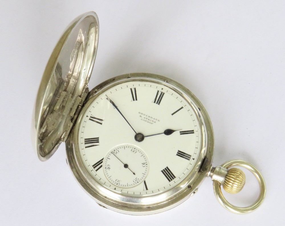 Antique silver full hunter pocket watch, Brockbank & Atkins View II