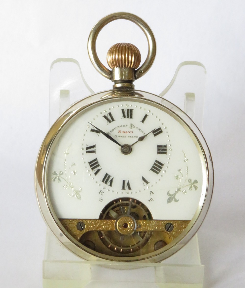 Antique silver Hebdomas Patent pocket watch, 1915 View II